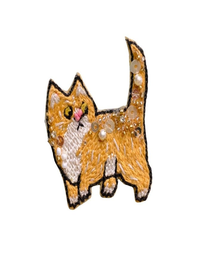 Abeo Handmade Cat Design Brooch for Women and Men | Embroidered Beaded Lapel Pin for Jackets Shirts Bags and Cloths Accessories | Stylish Fashionable Badge Pins, 5-6 cm (Yellow) - Image 2