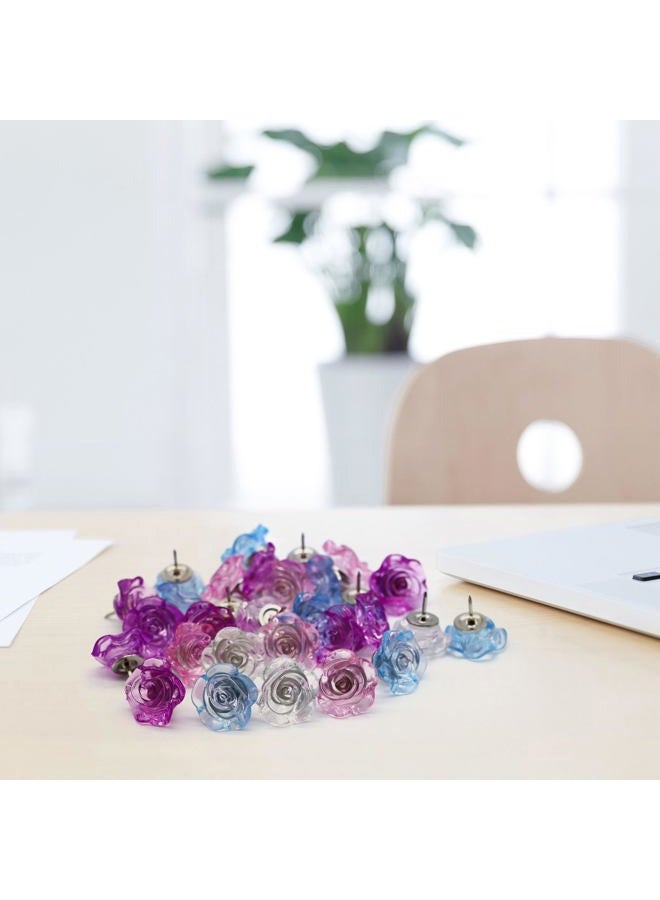keepsweat Cute Rose Push Pins 30 Pcs Flower Decorative Push Pins for Cork Board Purple Pink Blue Thumb Tacks for Wall Bulletin Board Travel Map or Photo Floret Tacks Home Office Supplies - Image 3
