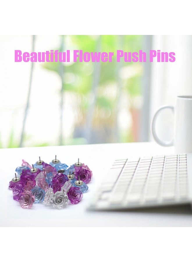 keepsweat Cute Rose Push Pins 30 Pcs Flower Decorative Push Pins for Cork Board Purple Pink Blue Thumb Tacks for Wall Bulletin Board Travel Map or Photo Floret Tacks Home Office Supplies - Image 5