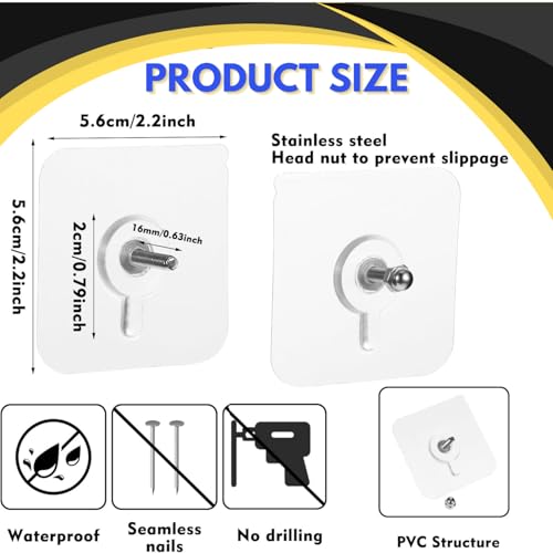 DRYPHON 10 Pcs Adhesive Wall Hooks for Hanging | PVC Hook for Wall Hanging Without Drill | Sticky Hooks for Wall Heavy Duty | Adhesive Wall Hook | Kitchen Tools | Home Decor (10 Pack, Screw Hook) - Image 2