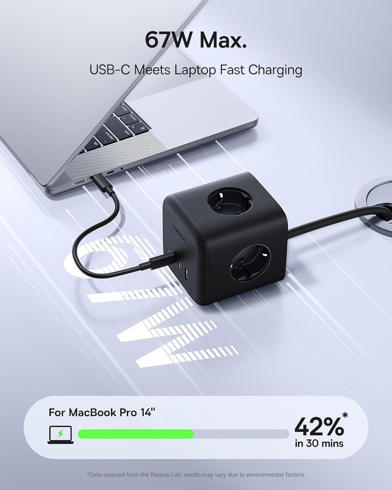 Baseus 67W Power Cube, USB C GaN6 Power Strip, USB C Charger, 3 Socket with Switch, Portable PD Charger for MacBook, iPad, iPhone, Galaxy, Home, Office, Travel - Image 3