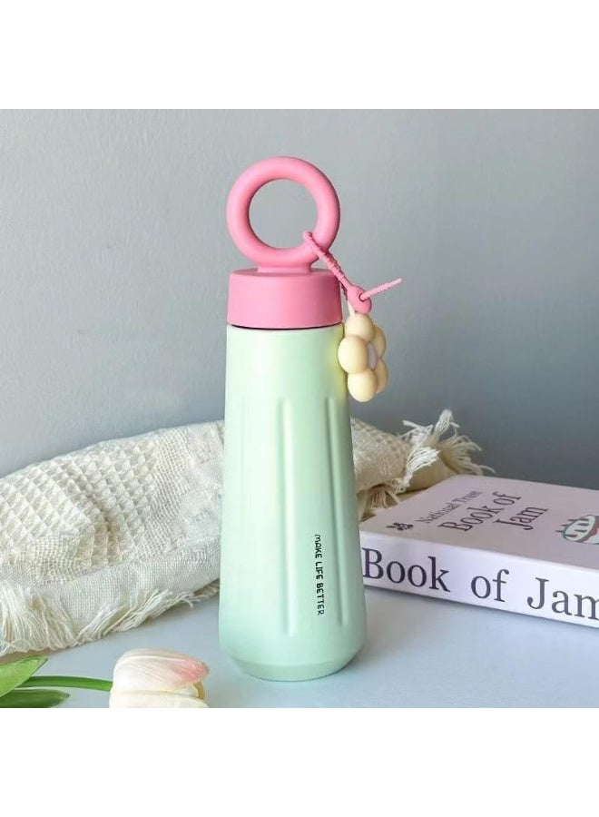 كوب حراري ستانلس ستيل للسفر بمقبض مريح - كوب حافظ للحرارة والبرودة بجدار مزدوج - غطاء محكم الغلق مانع للتسرب - لون أخضر عصري ومميز. - Image 1