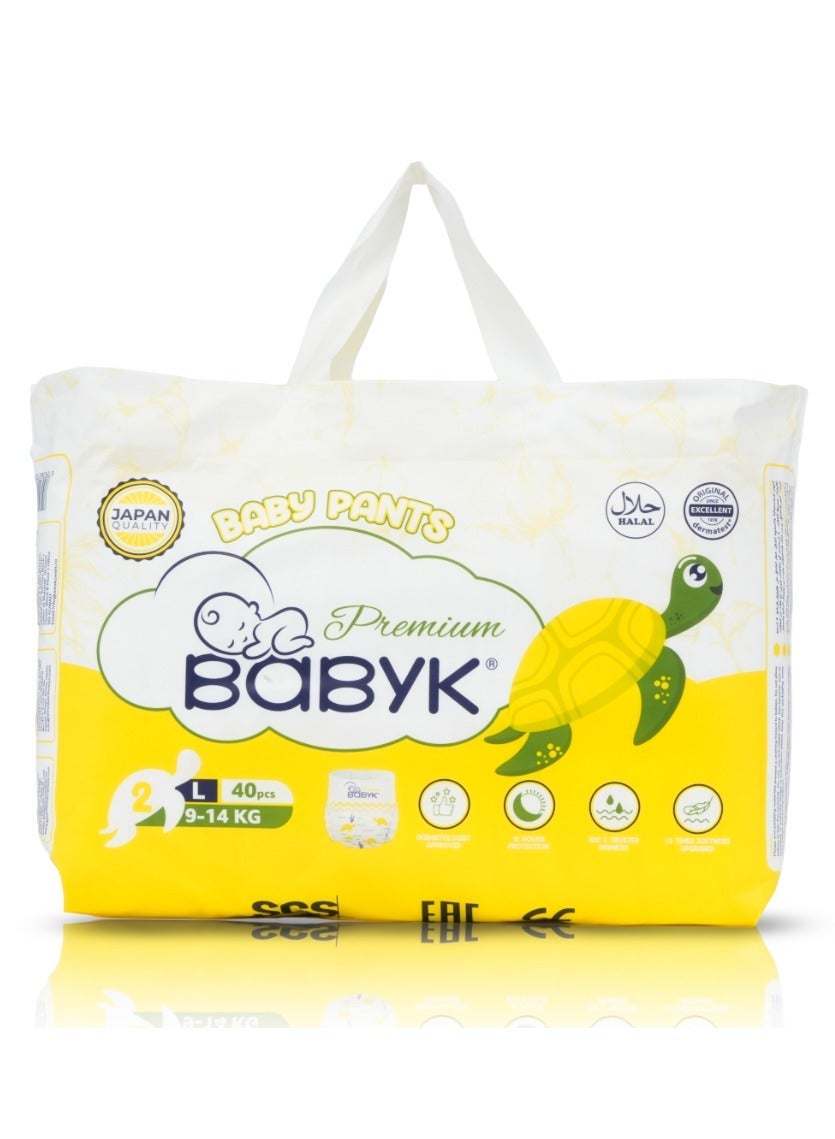 BABYK PREMIUM Baby Pants Large 40 Pieces, 9 - 14 Kg – 12 Hour Protection, Ultra Soft & Dermatest Certified