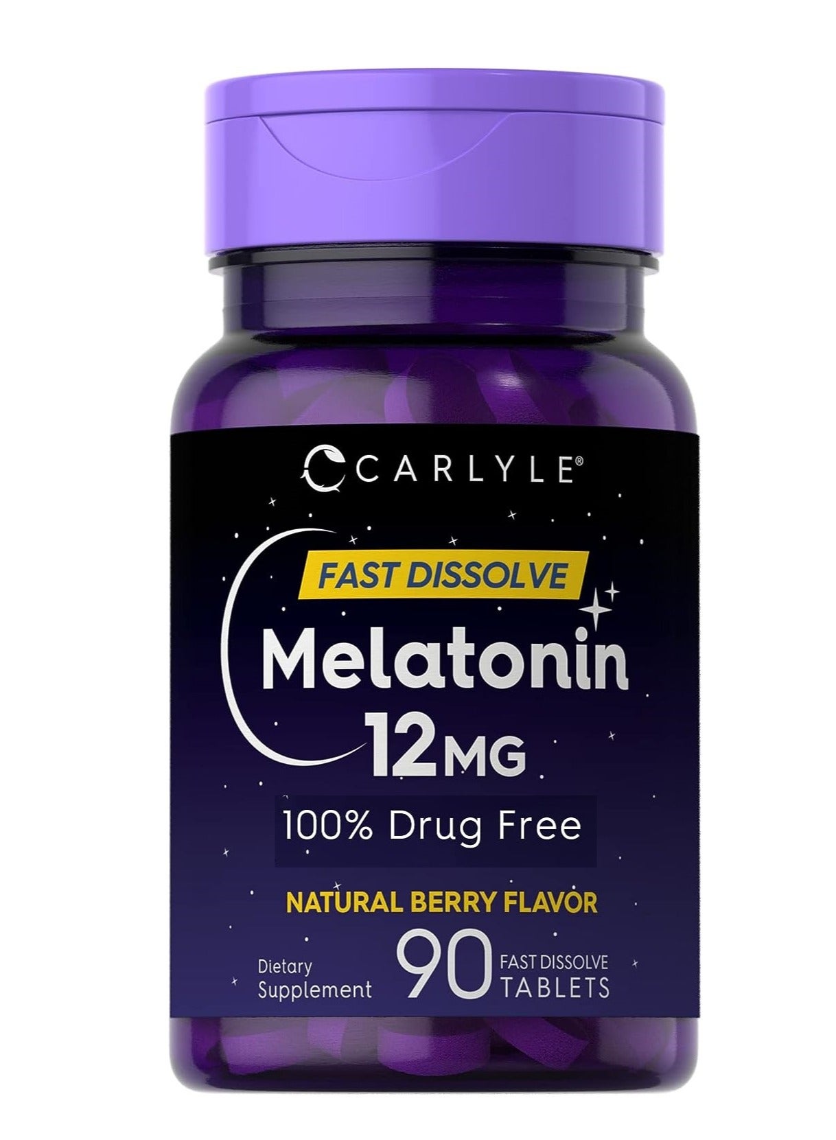 Carlyle Melatonin 12 mg Fast Dissolve 90 Tablets, Natural Berry Flavor Vegetarian, Non-GMO, Gluten Free 