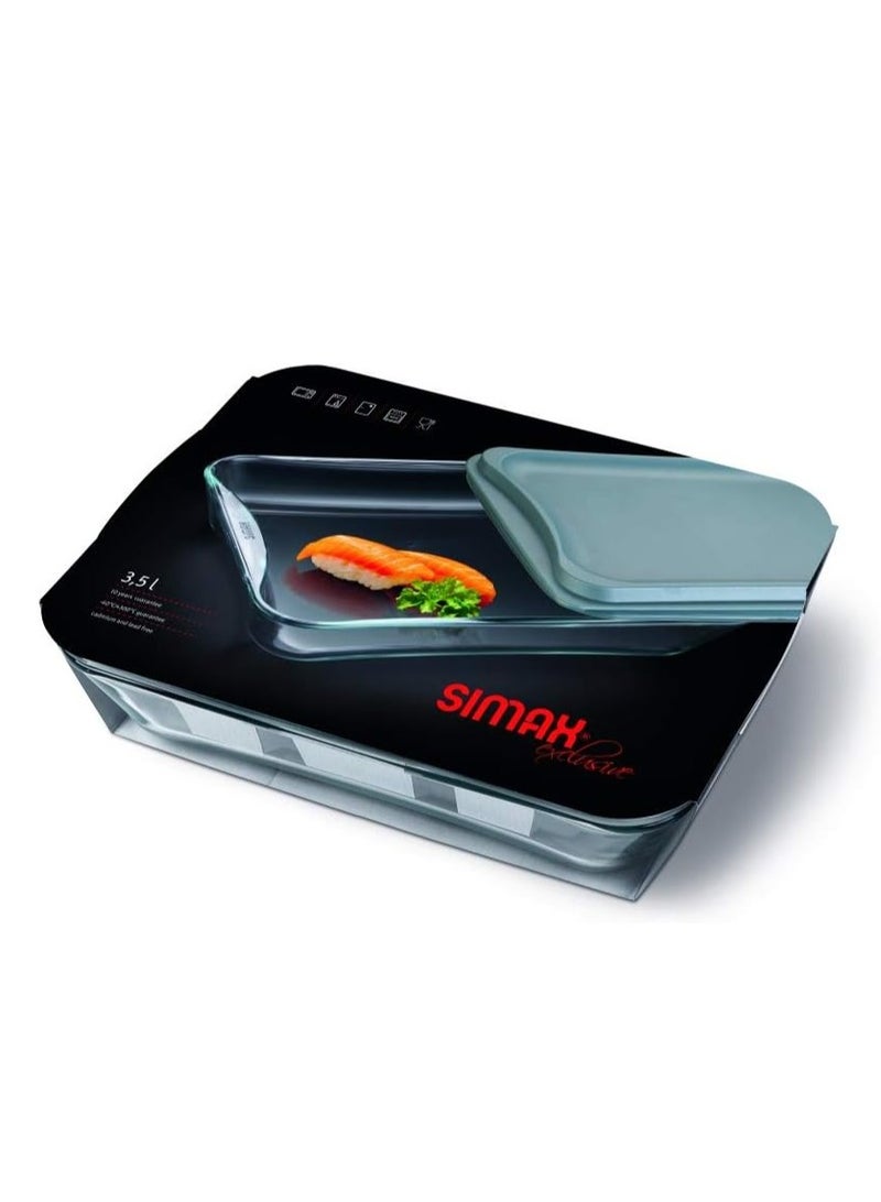 SIMAX Simax Rectangular Roaster with Plastic Lid: Heat-Resistant Glass, Microwave & Oven Safe, Versatile for Baking and Storage  - Image 1