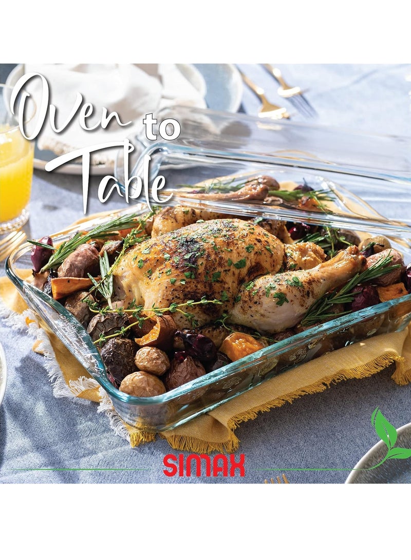 SIMAX Simax Rectangular Roaster with Plastic Lid: Heat-Resistant Glass, Microwave & Oven Safe, Versatile for Baking and Storage  - Image 3