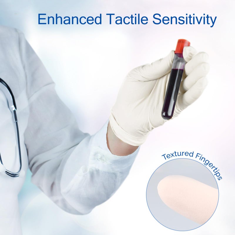 JMU 100 Pcs Latex Gloves Medium, 5 Mil Thick White Medical Exam Latex Gloves Powder-Free - Image 4