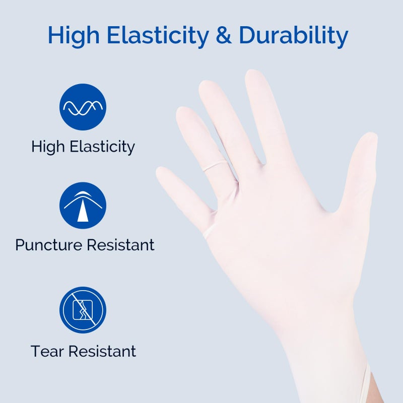 JMU 100 Pcs Latex Gloves Medium, 5 Mil Thick White Medical Exam Latex Gloves Powder-Free - Image 3