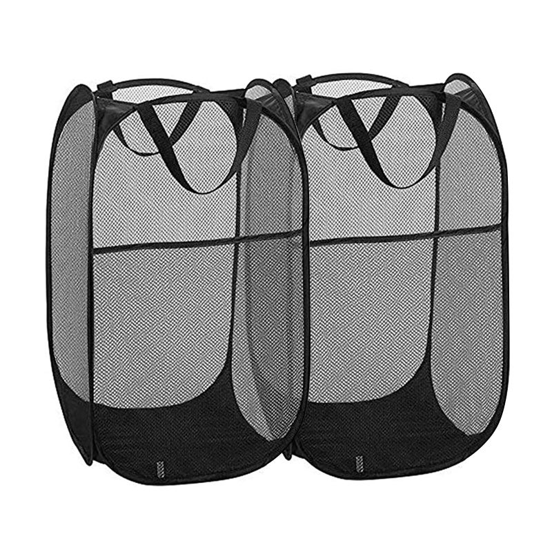 Buenod 2 Pack Pop Up Laundry Hampers Collapsible Mesh Laundry Basket Foldable Clothes Hampers for Bathroom College Dorm Travel Cruise Black