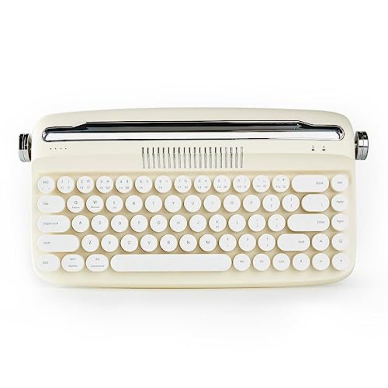 Upgraded Wireless Typewriter Keyboard Retro Aesthetic with Integrated Stand Cute Round Keycaps USB-C Bluetooth Connection for Table Phone PC and Win Mac Android Ivory Butter B307 - Image 1