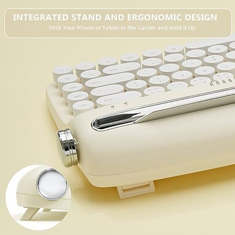 Upgraded Wireless Typewriter Keyboard Retro Aesthetic with Integrated Stand Cute Round Keycaps USB-C Bluetooth Connection for Table Phone PC and Win Mac Android Ivory Butter B307 - Image 5