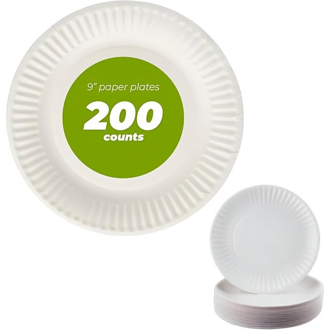 9 INCH PAPER PLATE UNCOATED PLATES WHITE 200CT