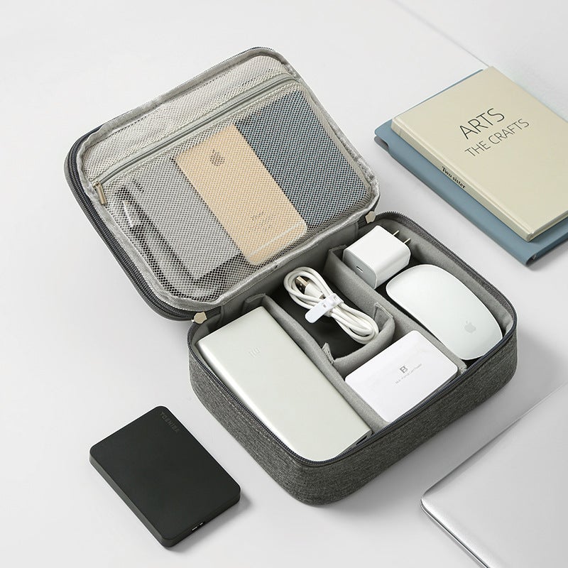 Data cable storage bag mobile power box charging cable travel portable digital accessories finishing bag double layer(Double gray 25.5*19.5*8.5) - Image 3