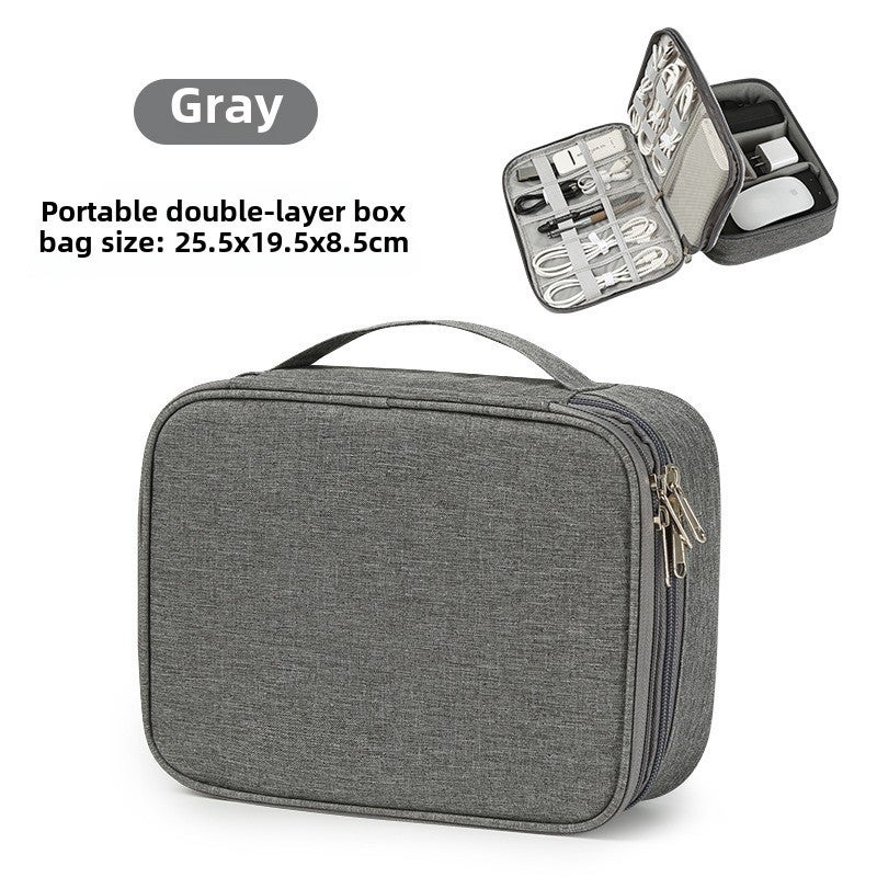 Data cable storage bag mobile power box charging cable travel portable digital accessories finishing bag double layer(Double gray 25.5*19.5*8.5) - Image 1