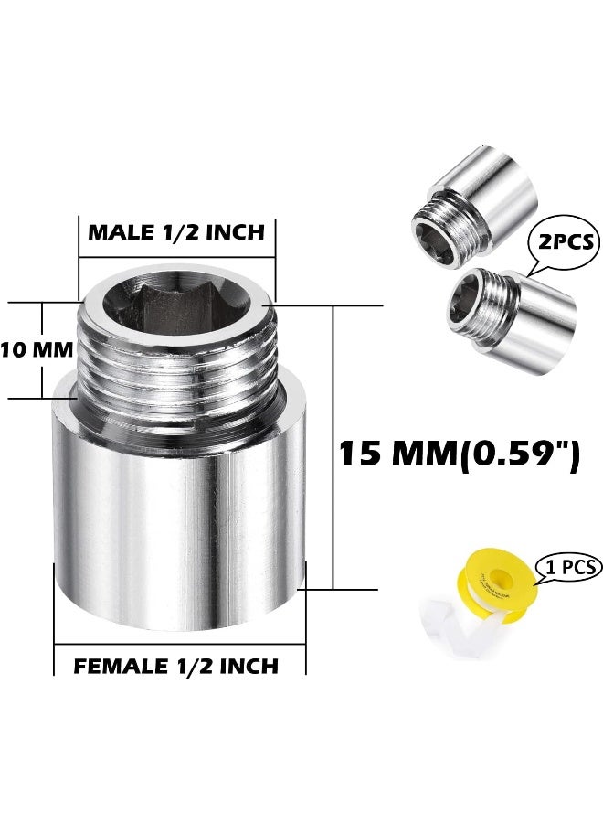 Biella Chrome Extension Nipple Male To Female 1/2", Pack Of 2 Bsp Thread With Teflon Tape Various Sizes For Extension Pipe That Allows To Extend, Extension Of Angle Valves Etc (1/2 X 15Mm) - Image 2