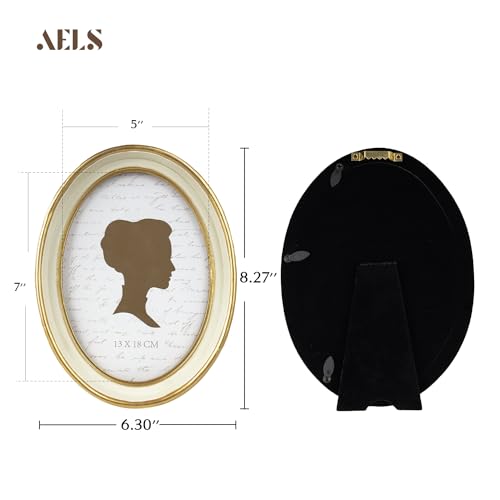 AELS 5x7 Inch Vintage Picture Frame, Elegant Antique Photo Frames with Glass Front, Photo Display, Tabletop Wall Hanging, Gift Ideas, Off-white Oval with Gold Trim - Image 2