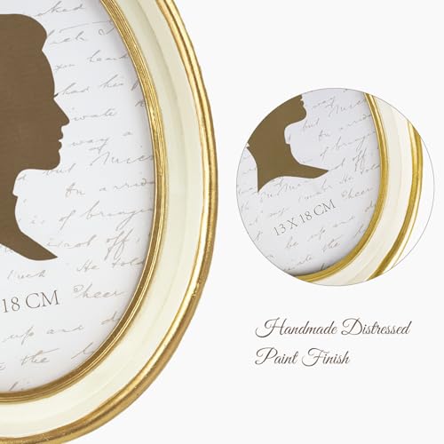 AELS 5x7 Inch Vintage Picture Frame, Elegant Antique Photo Frames with Glass Front, Photo Display, Tabletop Wall Hanging, Gift Ideas, Off-white Oval with Gold Trim - Image 5