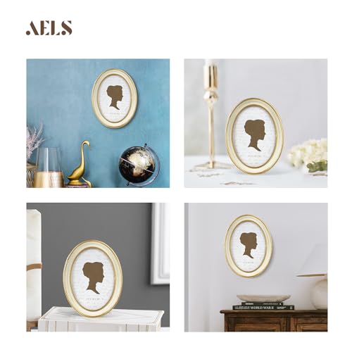 AELS 5x7 Inch Vintage Picture Frame, Elegant Antique Photo Frames with Glass Front, Photo Display, Tabletop Wall Hanging, Gift Ideas, Off-white Oval with Gold Trim - Image 4