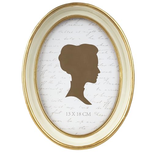AELS 5x7 Inch Vintage Picture Frame, Elegant Antique Photo Frames with Glass Front, Photo Display, Tabletop Wall Hanging, Gift Ideas, Off-white Oval with Gold Trim - Image 1