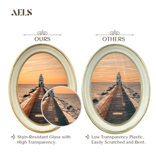 AELS 5x7 Inch Vintage Picture Frame, Elegant Antique Photo Frames with Glass Front, Photo Display, Tabletop Wall Hanging, Gift Ideas, Off-white Oval with Gold Trim - Image 3