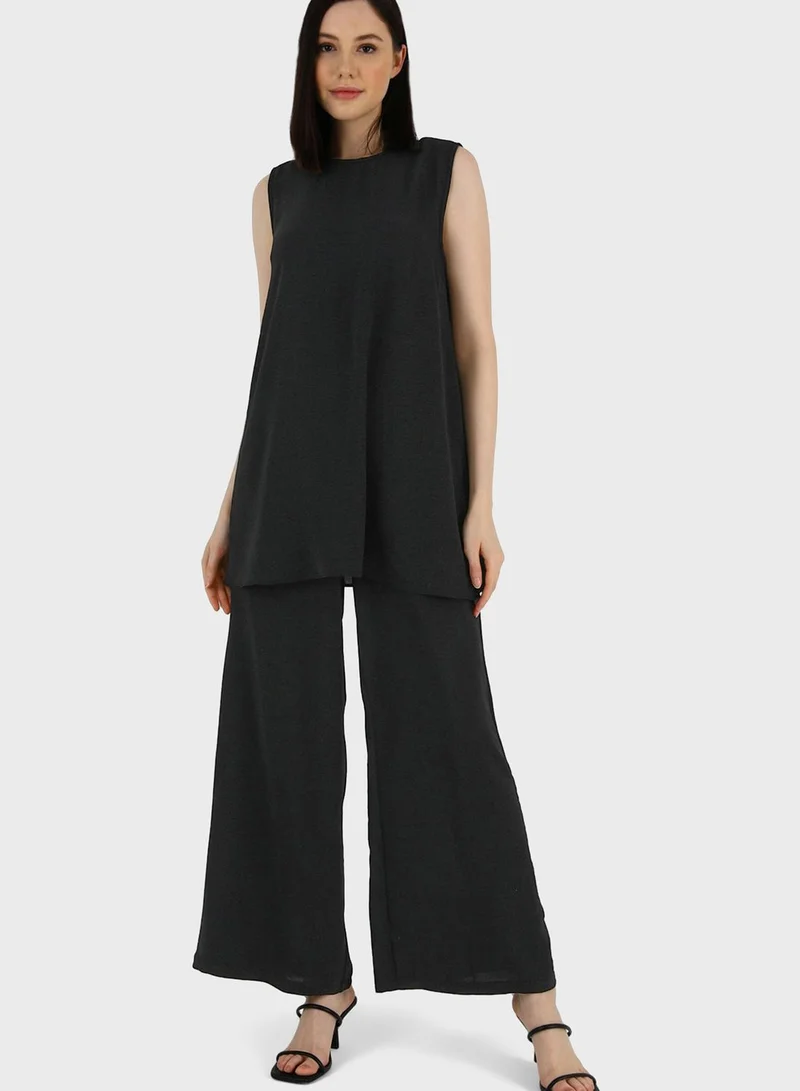 Refka by modanisa Crew Neck Tunic & Wide Leg Pants Set