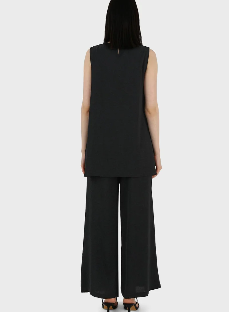Refka by modanisa Crew Neck Tunic & Wide Leg Pants Set