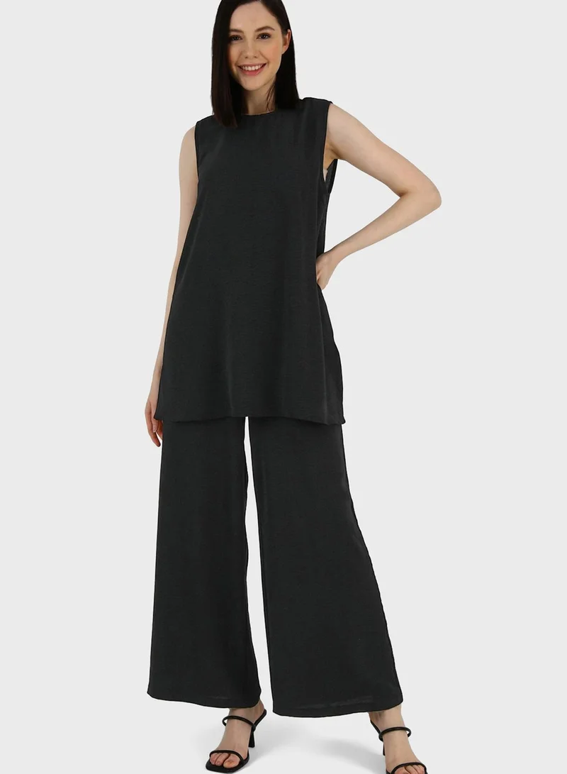 Refka by modanisa Crew Neck Tunic & Wide Leg Pants Set