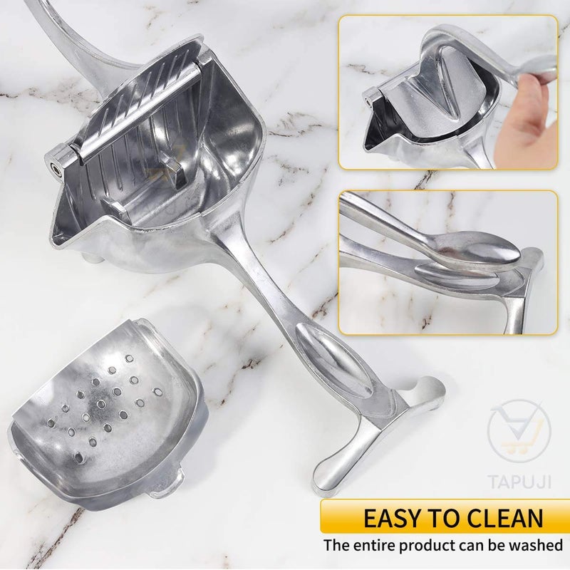 TAPUJI Manual Fruit Juicer Lemon Squeezer Aluminium Alloy Hand Squeezer Easy Use Heavy Duty Lemon Citrus Juicer Manual Fruit Press Squeezer Extractor Tool Silver - Image 3