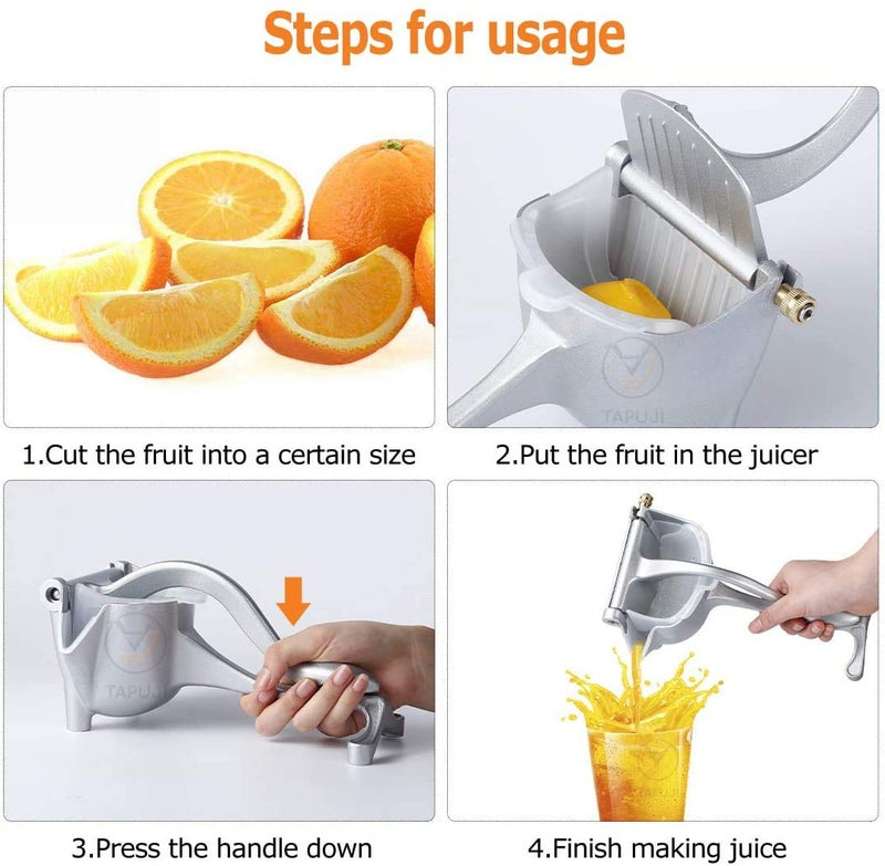 TAPUJI Manual Fruit Juicer Lemon Squeezer Aluminium Alloy Hand Squeezer Easy Use Heavy Duty Lemon Citrus Juicer Manual Fruit Press Squeezer Extractor Tool Silver - Image 4