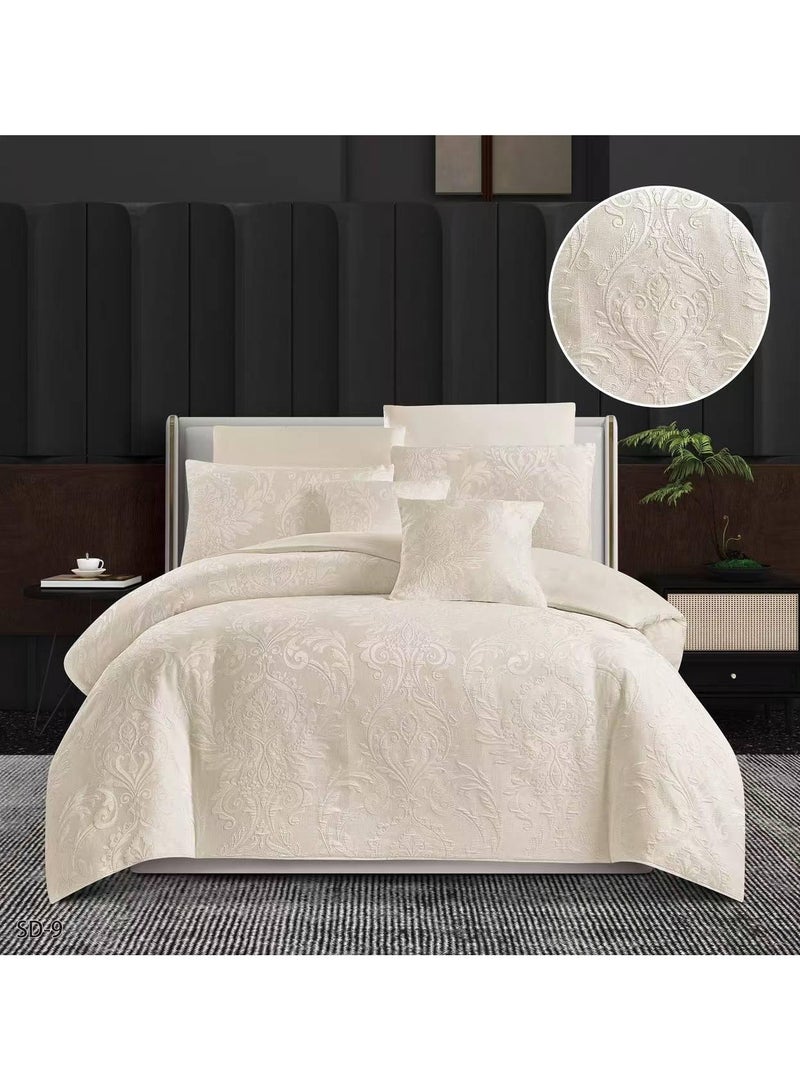 Comfy Comfy 6Pc King Size Embossed Embroidery Jack Cotton Comforter Set Cream 