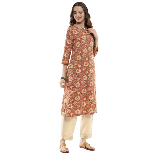 Biba Pink Cotton Straight Kurta - Image 2