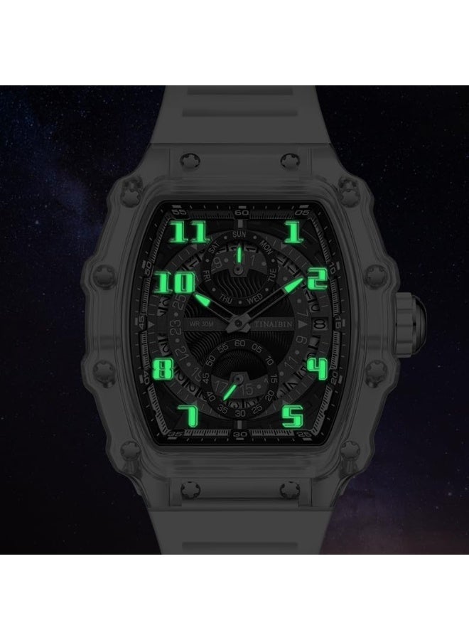 Luxury Men's Watches Transparent Quartz Movement Fashion Wristwatches Boy Tonneau 6635 - Image 2