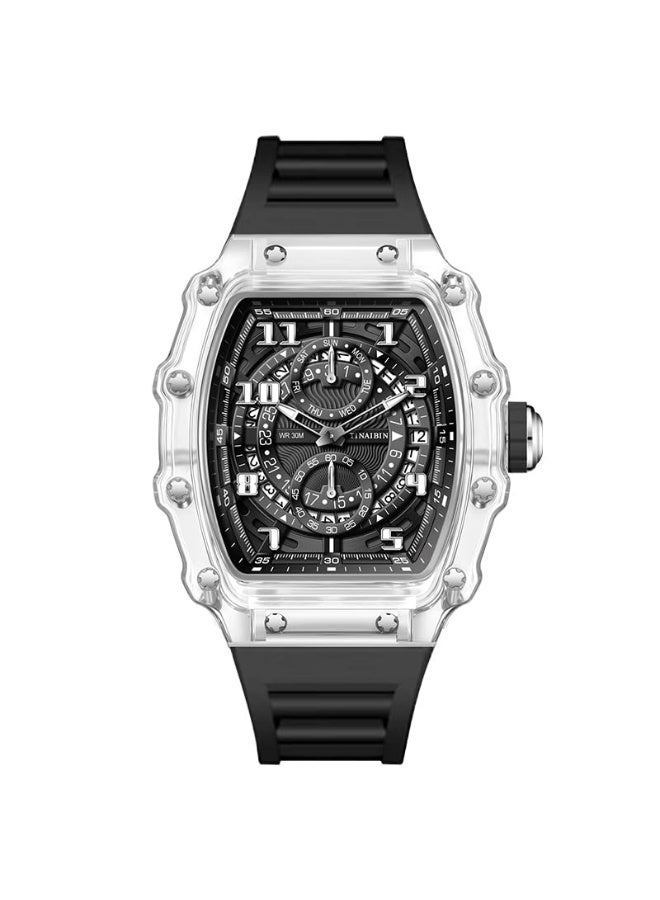 Luxury Men's Watches Transparent Quartz Movement Fashion Wristwatches Boy Tonneau 6635 - Image 1