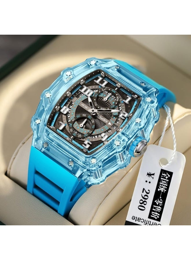 Luxury Men's Watches Transparent Quartz Movement Fashion Wristwatches Boy Tonneau 6635 - Image 4