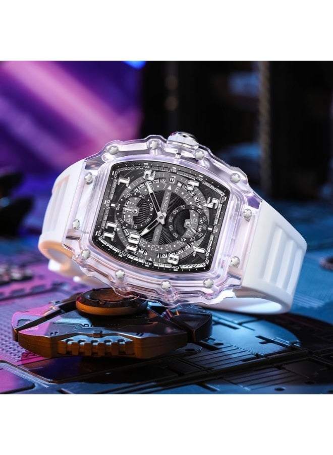 Luxury Men's Watches Transparent Quartz Movement Fashion Wristwatches Boy Tonneau 6635 - Image 3