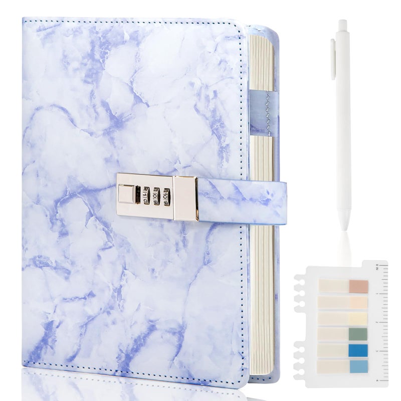 Kutoda Marble Diary with Lock, 192 Pages College Ruled Secret Journal with Lock, Waterproof A5 locked journal for women, Cute Diary Stuff for Teen Girls (Purple) - Image 1