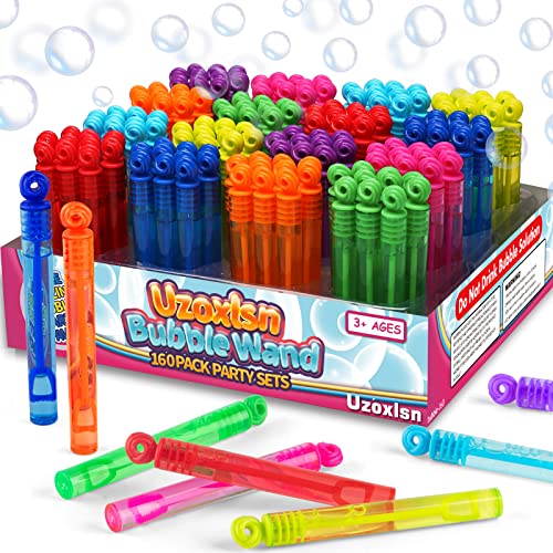 Uzoxlsn 160 Pcs 8 Colors Mini Bubble Wand Bulk Assortment for Kid Party Favors Toy for Carnival Prizes Pinata Gift Bag Stuffer for Child Girl Boy Toddler Birthday Wedding Valentines Activities - Image 1