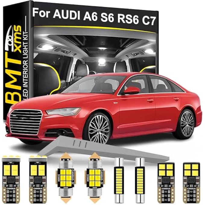 BMT xms طقم إضاءة ليد داخلية للسيارة بديل لسيارة أودي A6 S6 Rs6 C7 سيدان واجن 2012-2018 6000 كلفن أبيض لخريطة قبة باب لوحة ترخيص المصباح الكهربائي 19 قطعة - Image 1