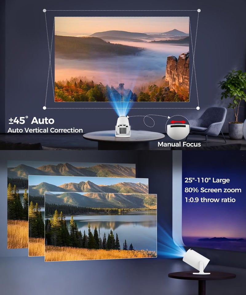 MAGCUBIC بروجكتور ميني ماجكيوبيك مع واي فاي وبلوتوث، دعم 4K بروجكتور ذكي محمول، بروجكتور صغير مع 200ANSl وتصحيح تلقائي، دوران 180 درجة بروجكتور فيديو HY300Pro لغرفة النوم، الأفلام، في الهواء الطلق - Image 3