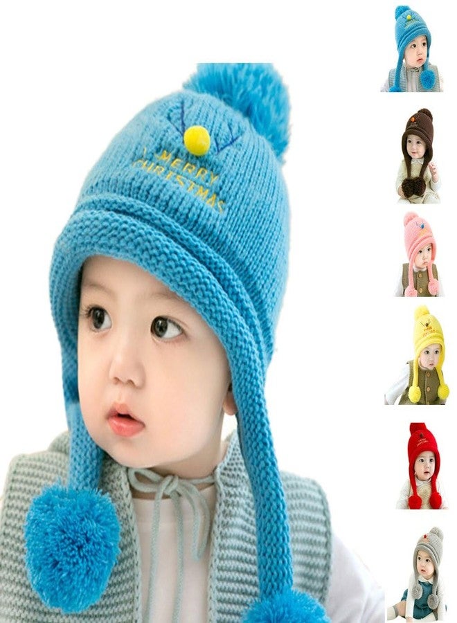 قبعة شتوية للأطفال الرضع والصغار، قبعة صوفية ناعمة ودافئة من الفرو المخملي المحبوك، قبعة أنيقة من الأكريليك والليكرا بتصميم غزال مع كرة صوفية، قبعة صغيرة مع مدفأة للأذنين (من عمر سنتين إلى 6 سنوات) (أزرق) - Image 5