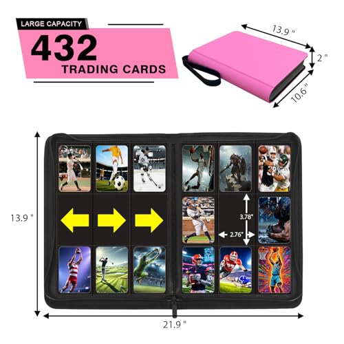 Comnge 9 Pocket Pink Card Binder Holds 432 Cards 24 DoubleSided Clear Pages Premium Zippered Cute Card Album Folder Compatible with Card Sleeves Perfect for Sports MTG Game Card CollectionsPink - Image 3