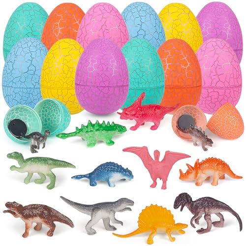 Maliyscent Easter Eggs Filled with Dinosaur Toys Fillers Plastic Surprise Eggs Easter Basket Stuffers Party Favors for Kids Boys Girls Toddlers 12 Pack - Image 1