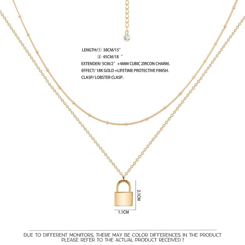 MEVECCO Gold Dainty Layer Lock Necklace,18K Gold Plated Cute Delicate Tiny Layered Bead Chain Necklace,Trendy Minimalist Necklace for Women - Image 5