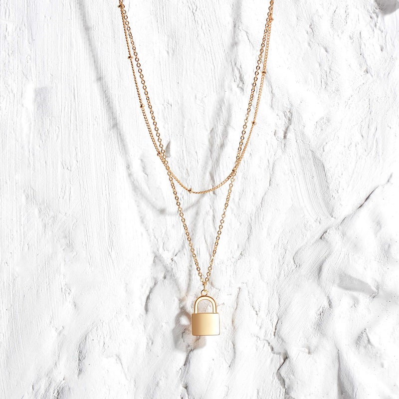 MEVECCO Gold Dainty Layer Lock Necklace,18K Gold Plated Cute Delicate Tiny Layered Bead Chain Necklace,Trendy Minimalist Necklace for Women - Image 4