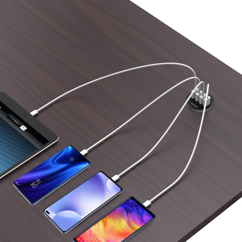 Simpeak 30W 4-Port USB Desk Charger Desktop Charging Station Mounts on The 2.0"/2.4" Grommet Hole with Power Cable (Match 2pcs Grommet),C51 Black - Image 4