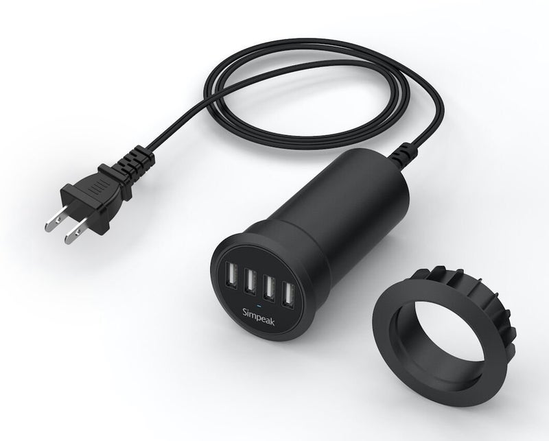 Simpeak 30W 4-Port USB Desk Charger Desktop Charging Station Mounts on The 2.0"/2.4" Grommet Hole with Power Cable (Match 2pcs Grommet),C51 Black - Image 5
