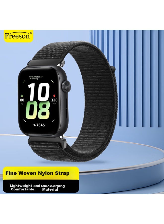 Freeson Compatible With Honor Watch 5 Watch Strap, Smart Watch Loop Nylon Braided Velcro Strap Breathable Replacement Wristband 22mm Interface Black - Image 1