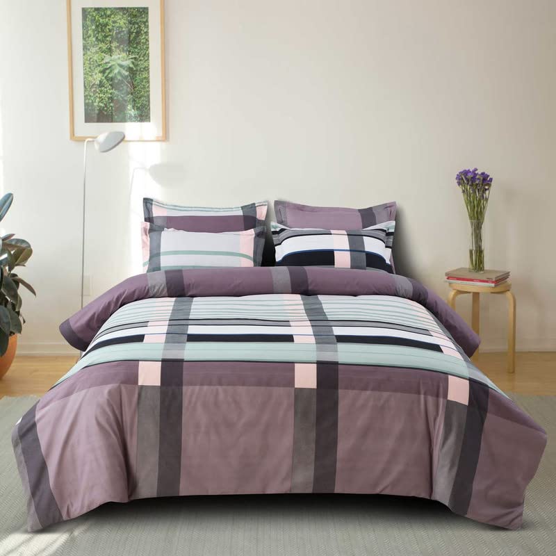 Furnishmate 350TC AC Comforter with Ultra-Soft Microfiber Filling Set King Size Double Bed with 1 Flat Bedsheet Size 90x100 inch 2 Pillow Covers 4 pc Bedding Set Glace Cotton (Pista-Brown, Square)