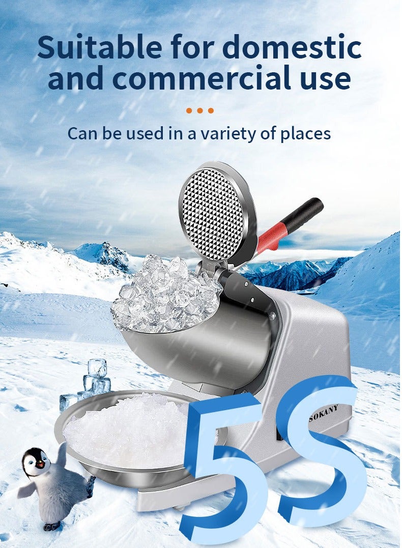 sokany Electric Ice Crusher Machine Electric Shaved Ice Machine Smoothie Machine for Home and Commercial Use 300W SK-777 Silver - Image 2
