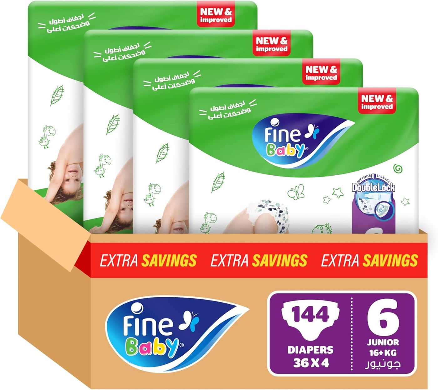 Fine Baby Diapers Size 6 Junior 144 Count